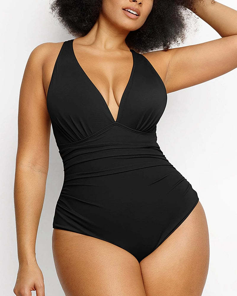 Vibecurve® Tummy Shaping One-Piece Pleated Swimsuit