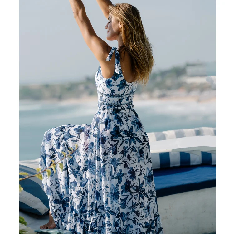Vibecurve® V Neck Lace Up Strip Plant Prints One Piece Swimsuit and Skirt/Sarong