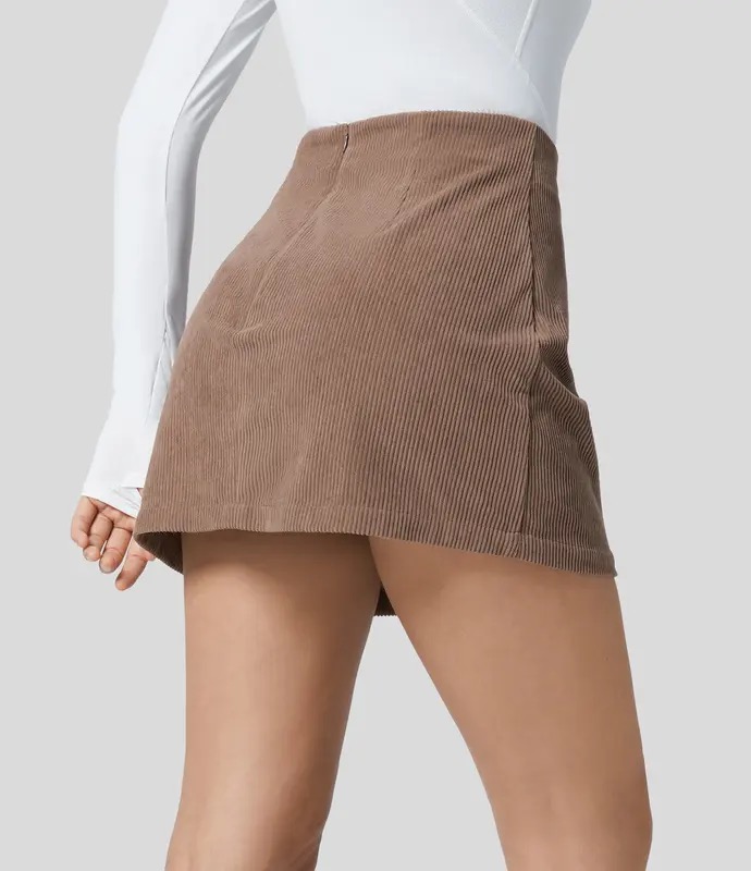 Women’s High Waisted 2-in-1 A Line Mini Corduroy Casual Skirt