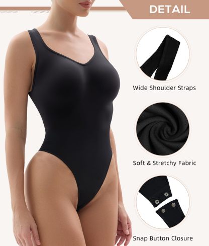 Vibecurve® Sculpting Bodysuit for Women Tummy Control Seamless Shapewear Scoop Neck Thong Body Shaper
