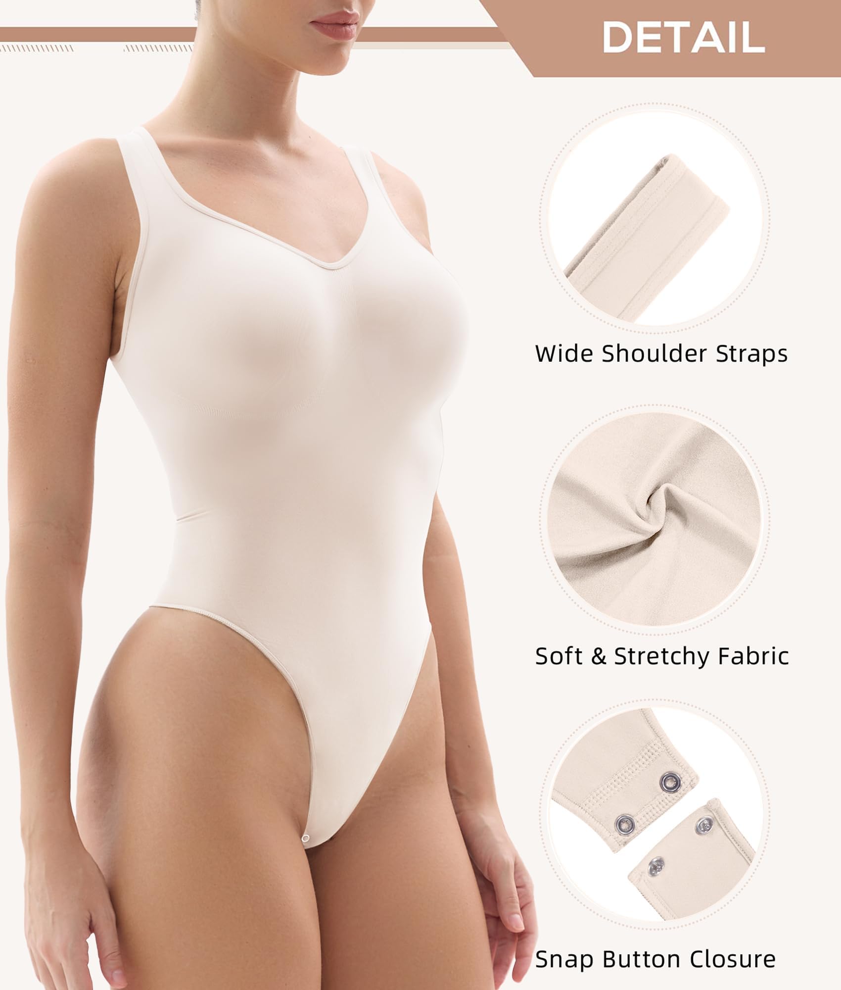 Vibecurve® Sculpting Bodysuit for Women Tummy Control Seamless Shapewear Scoop Neck Thong Body Shaper