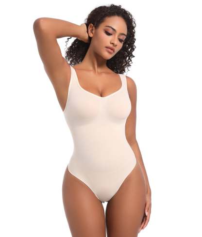 Vibecurve® Sculpting Bodysuit for Women Tummy Control Seamless Shapewear Scoop Neck Thong Body Shaper