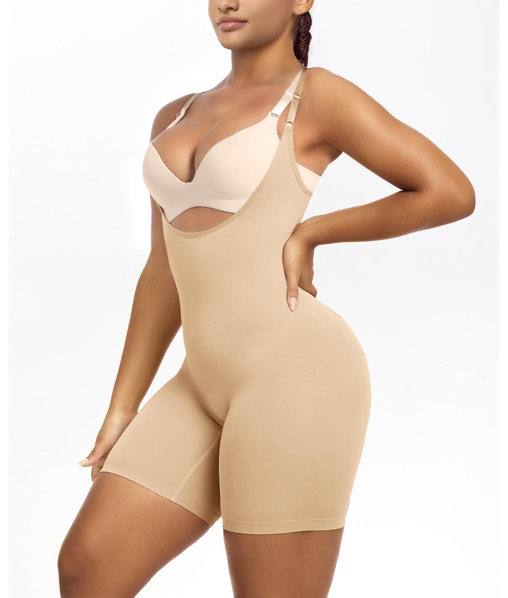 Vibecurve® Bodysuit for Women Tummy Control Shapewear Open Bust Mid-Thigh Sculpting Body Shaper