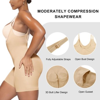 Vibecurve® Bodysuit for Women Tummy Control Shapewear Open Bust Mid-Thigh Sculpting Body Shaper