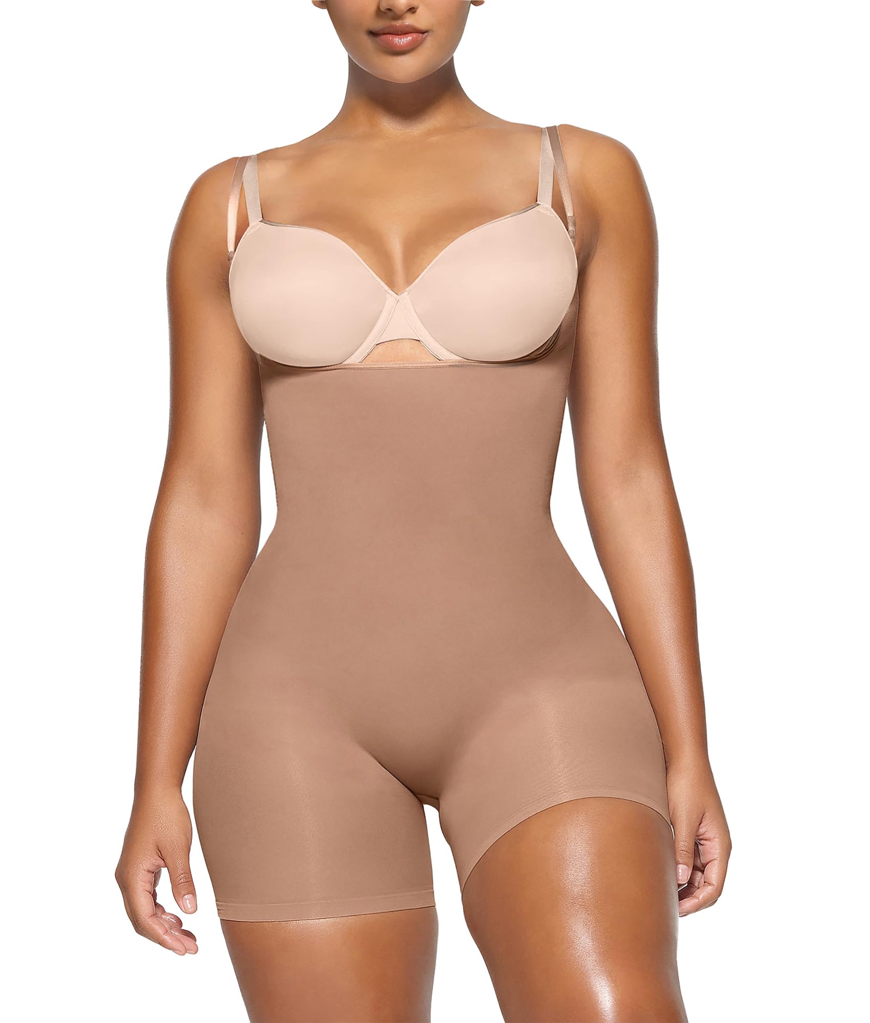 Vibecurve® Bodysuit for Women Tummy Control Shapewear Open Bust Mid-Thigh Sculpting Body Shaper, Sienna · L/XL