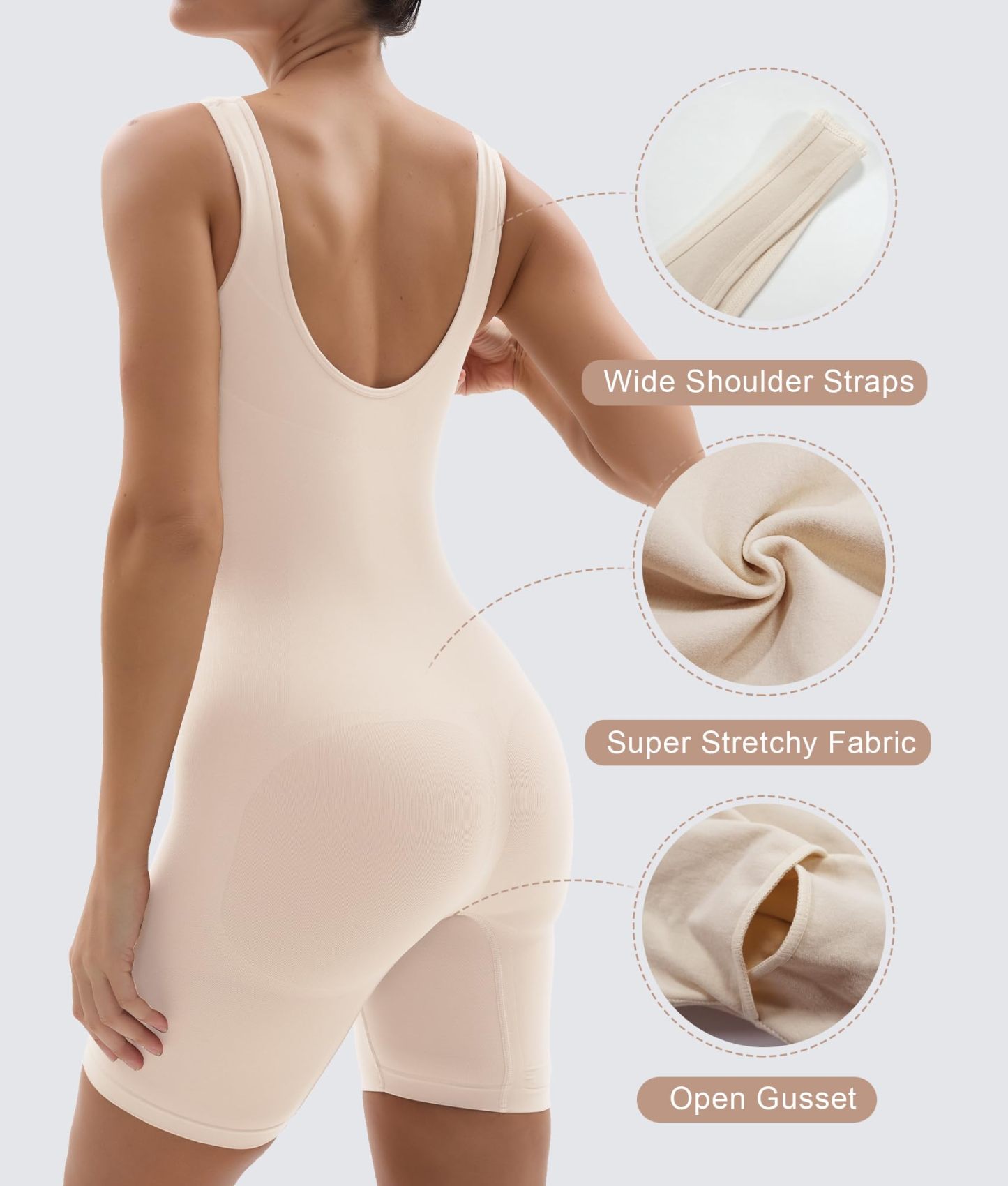 Vibecurve® Shapewear Bodysuit for Women Tummy Control Scoop Neck Mid Thigh Sculpting Body Shaper