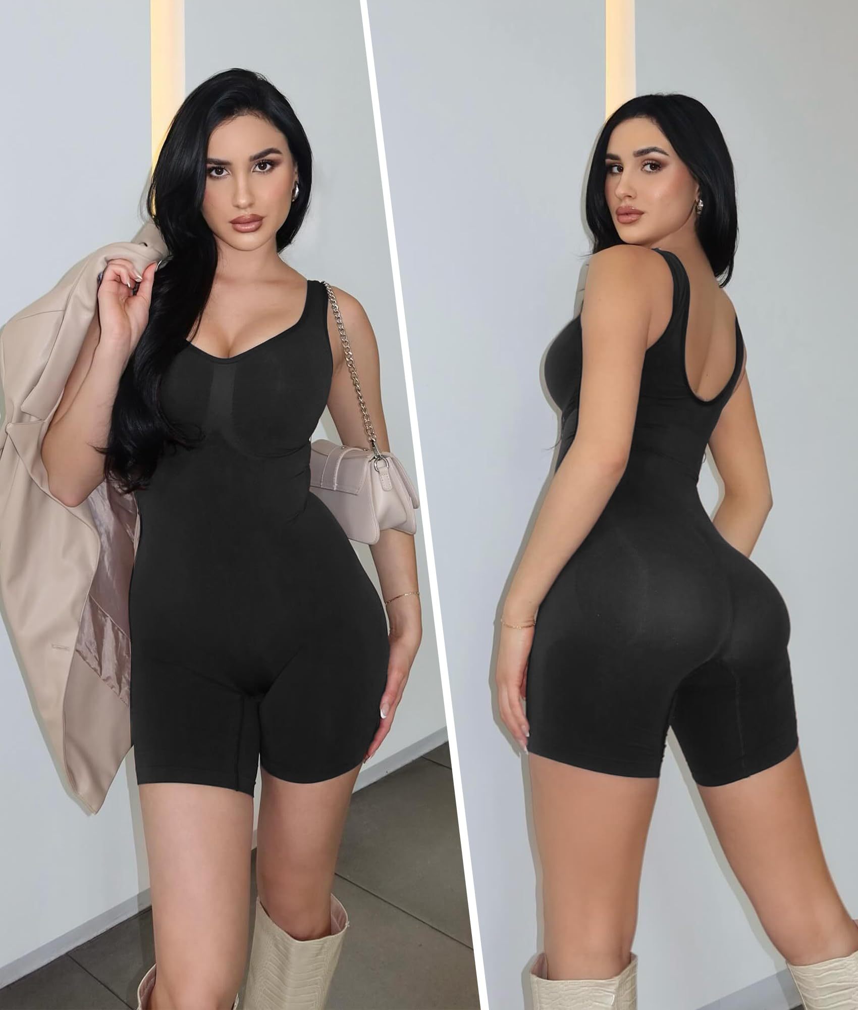 Vibecurve® Shapewear Bodysuit for Women Tummy Control Scoop Neck Mid Thigh Sculpting Body Shaper