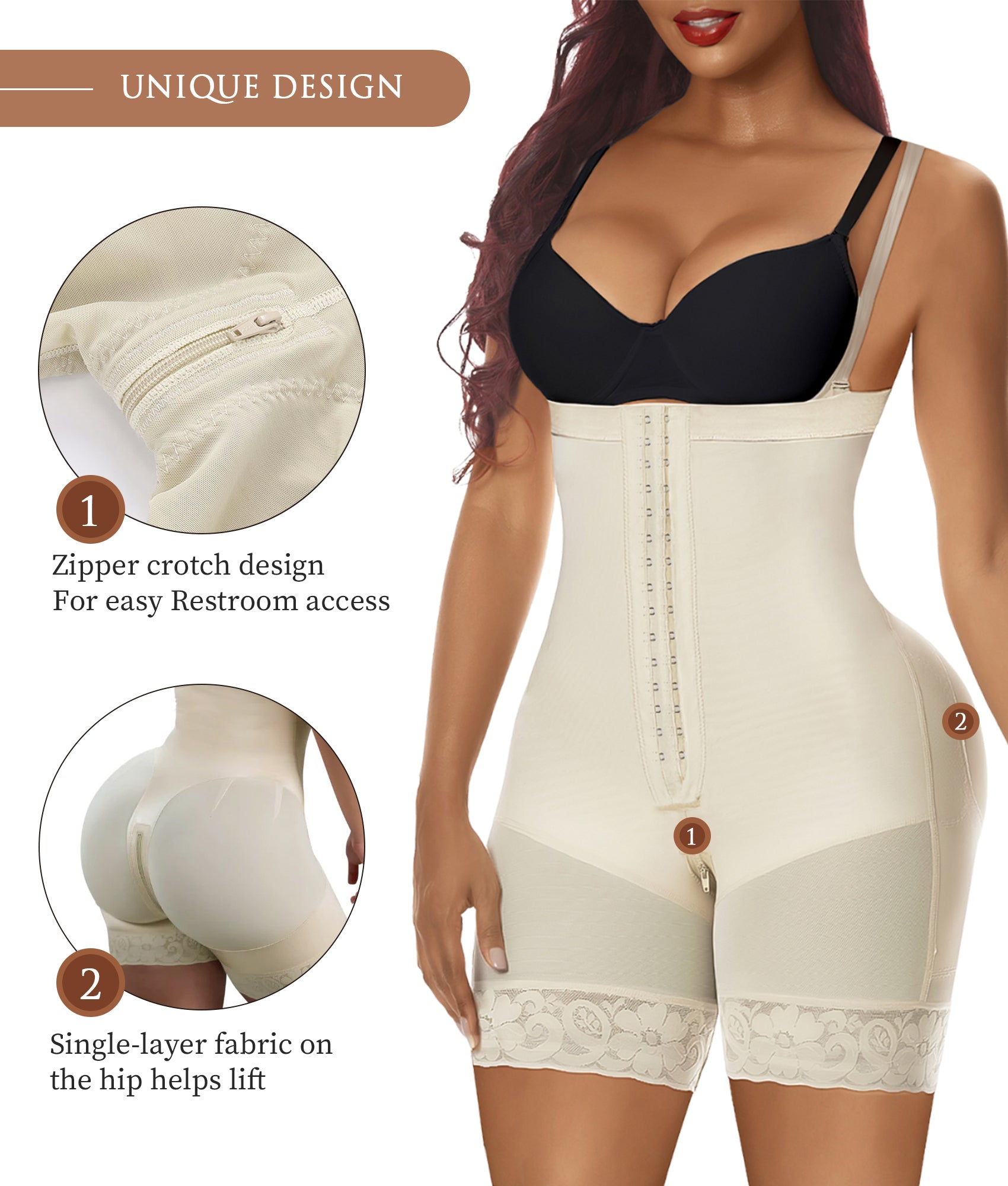 Vibecurve® Fajas Colombianas Shapewear for Women Tummy Control Body Shaper Butt Lifter with Zipper Crotch