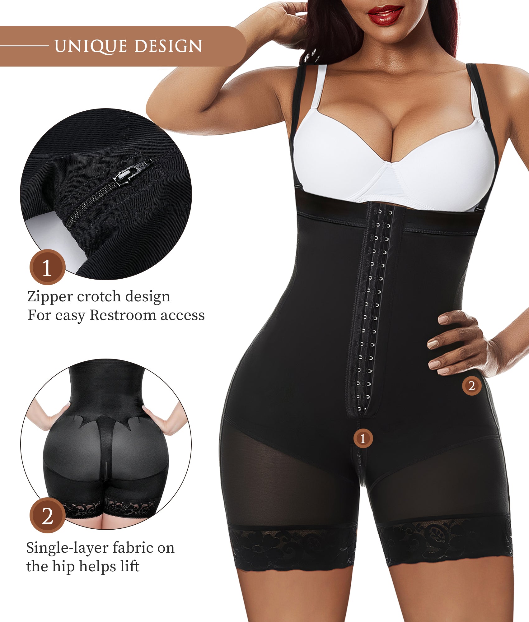 Vibecurve® Fajas Colombianas Shapewear for Women Tummy Control Body Shaper Butt Lifter with Zipper Crotch