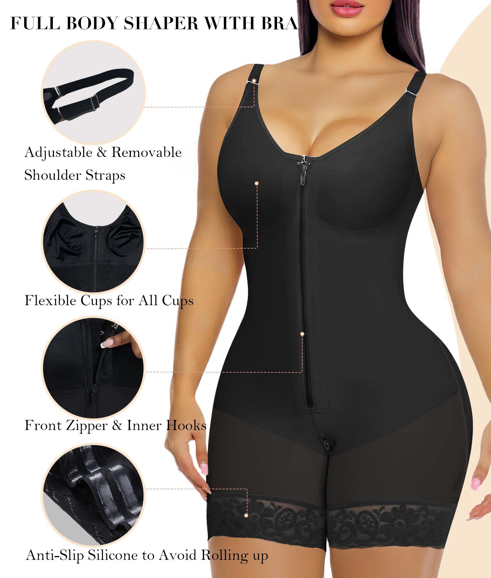 Vibecurve®Fajas Colombianas Postpartum Shapewear for Women Tummy Control Butt Lifter Body Shaper with Zipper Crotch