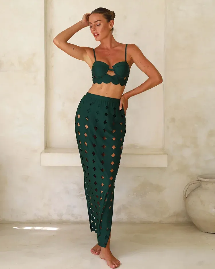 Vibecurve® Laser Cutting Circularity Bikini Swimsuit and Split Skirt
