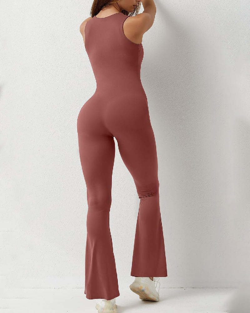 Vibecurve® Women's Sleeveless Sexy Square Neck Jumpsuit Stretch Flare Leggings Romper