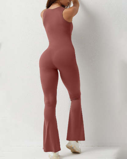 Vibecurve® Women's Sleeveless Sexy Square Neck Jumpsuit Stretch Flare Leggings Romper
