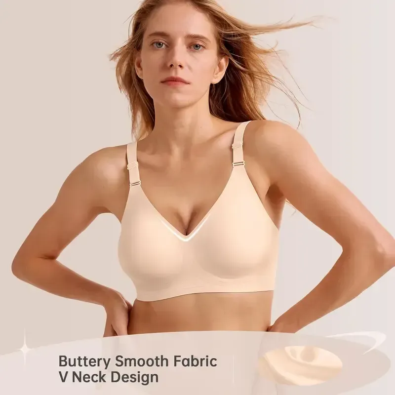 Vibecurve® Wireless V Neck Bra with Front-Adjustable Straps