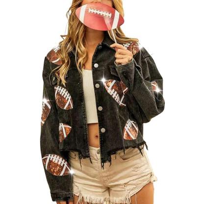 Vibecurve® Game Day Corduroy Sequin Football Cropped Jacket
