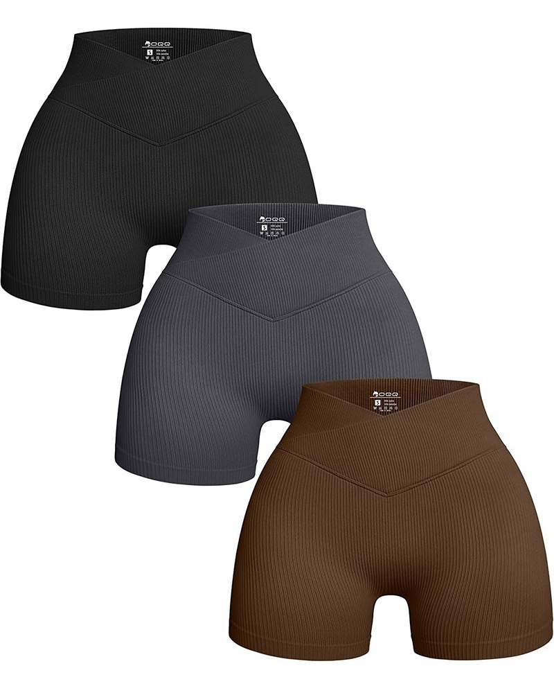 Ribbed Workout High Waisted Athletic Leggings Slim Fit Shorts