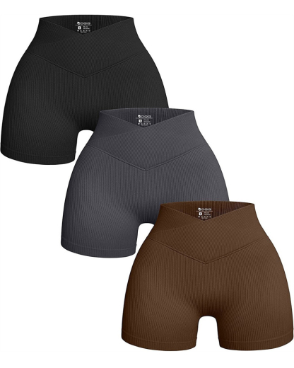 Ribbed Workout High Waisted Athletic Leggings Slim Fit Shorts