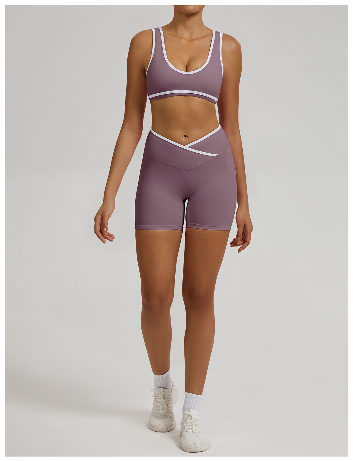 Vibecurve®Contrast Color Crossover High Waist Shorts