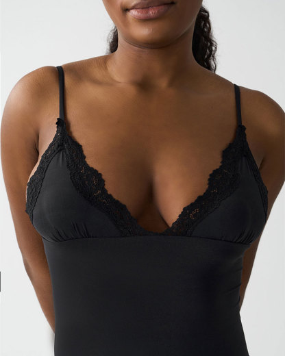 Vibecurve® Lace Trimmed Spaghetti Straps Bodysuit