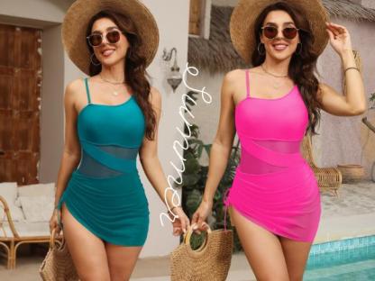 Vibecurve® Women Sexy One Piece Swim Dress Tummy Control Swimsuits one Shoulder Mesh Bathing Suit Skirts