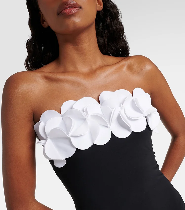 Vibecurve® 3D Flower Color Block One Piece Swimsuit And Skirt