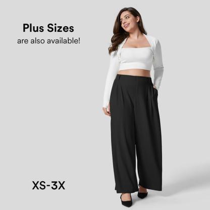 Vibecurve® High Waisted Plicated Side Pocket Wide Leg Waffle Work Pants