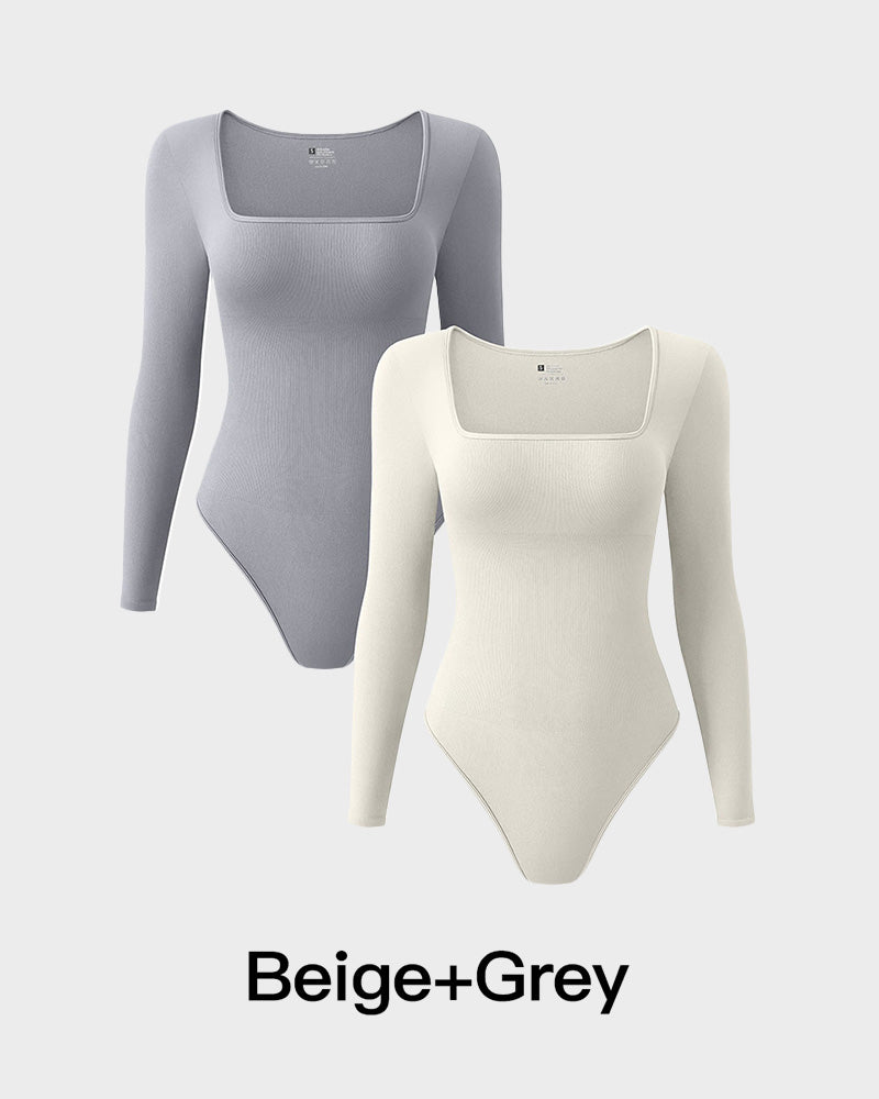 Vibecurve® Ribbed Square Neck Long Sleeve Bodysuit