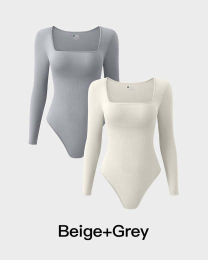 Vibecurve® Ribbed Square Neck Long Sleeve Bodysuit