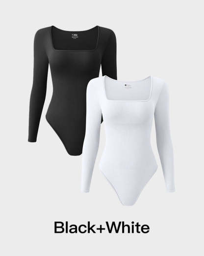 Vibecurve® Ribbed Square Neck Long Sleeve Bodysuit