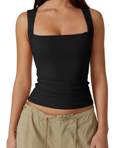 Vibecurve® Women's Basic Square Neck Sleeveless Double-Layer Tank Tops Shaping Vest