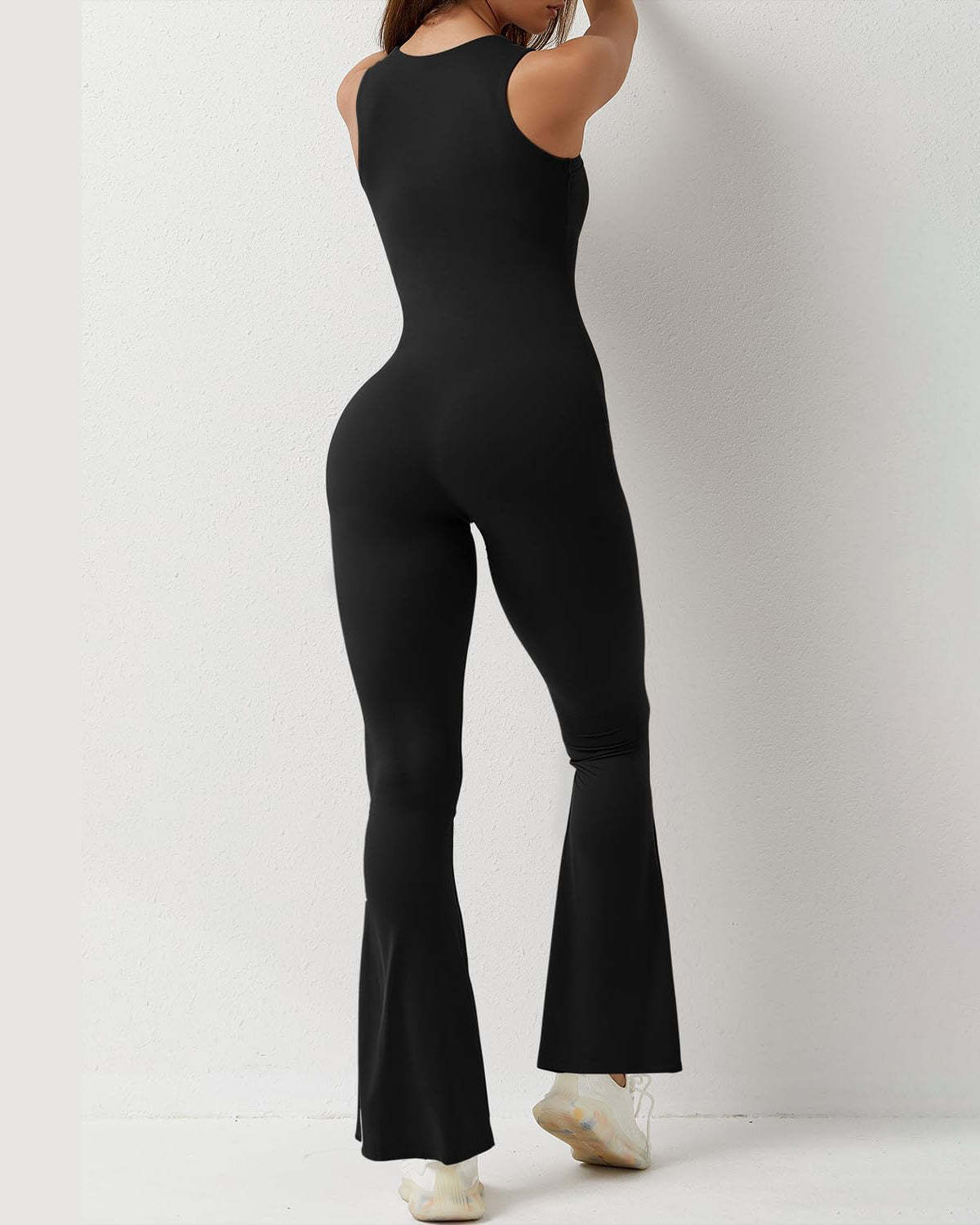 Vibecurve® Women's Sleeveless Sexy Square Neck Jumpsuit Stretch Flare Leggings Romper