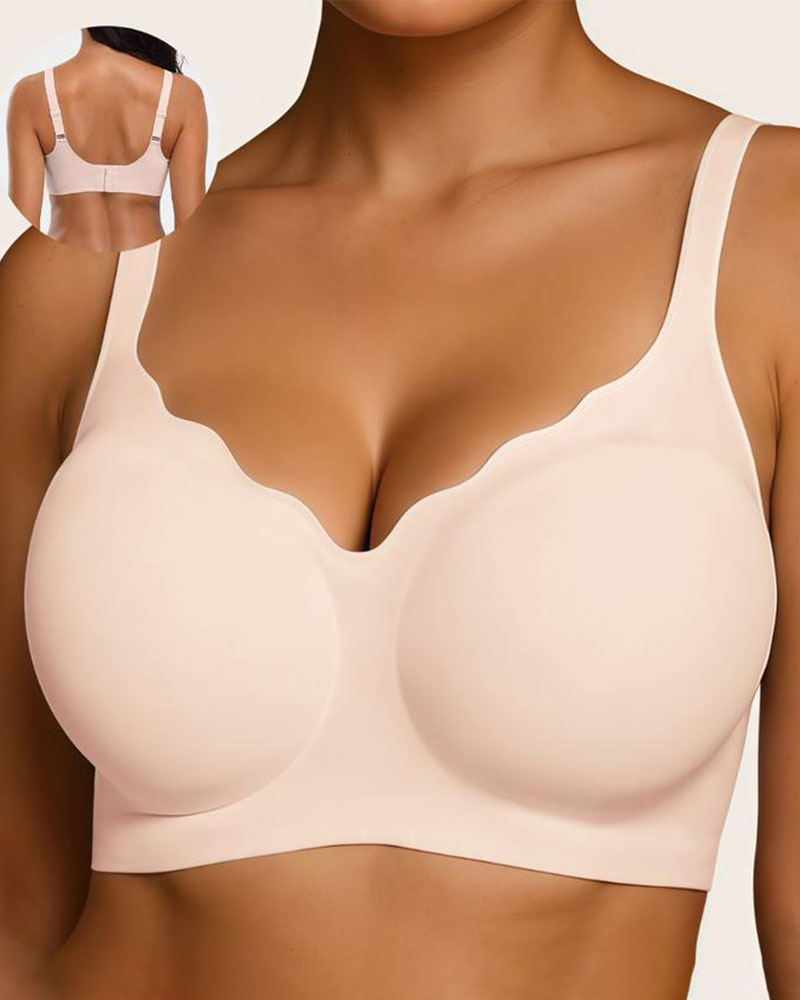 Vibecurve® V Neck Scalloped Wireless Bra for Women