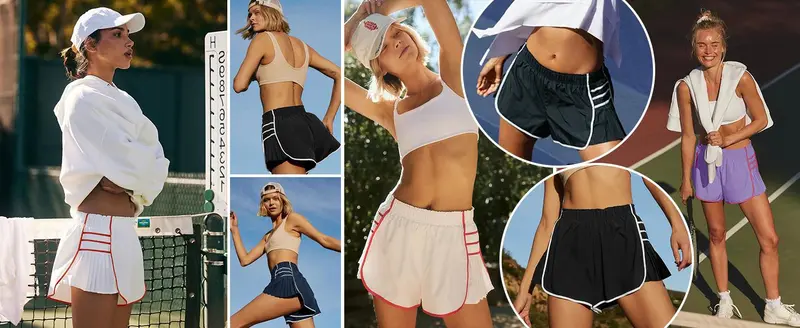 Product Introduction of Fisace Womens Workout Gym Shorts Running Pleated Contrast Stitch Elastic Waist Athletic Quick Dry Short Gymclothes 12