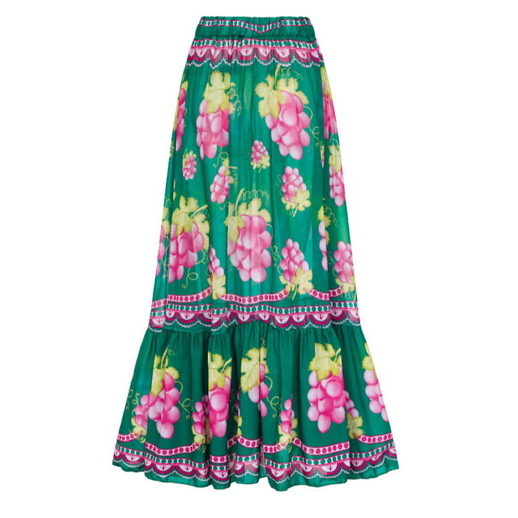 Vibecurve® Long-sleeved Retro Green Grapes Print One Piece Swimsuit and Skirt