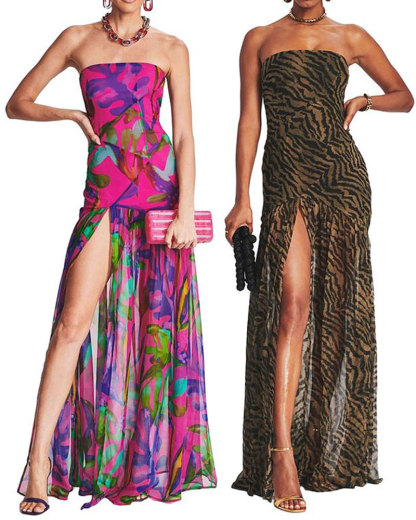 Vibecurve® Tube Top Dress Strapless Backless Mesh Patchwork Tropical Leopard Print High Slit Long Dress