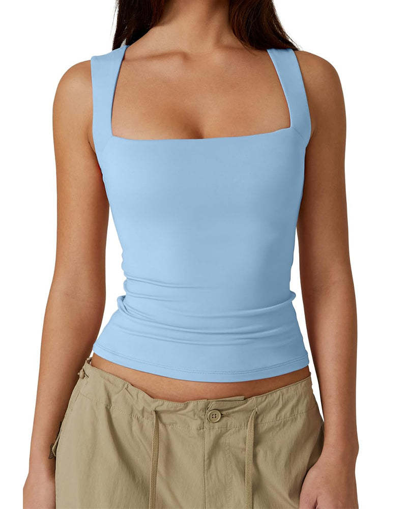 Vibecurve® Women's Basic Square Neck Sleeveless Double-Layer Tank Tops Shaping Vest