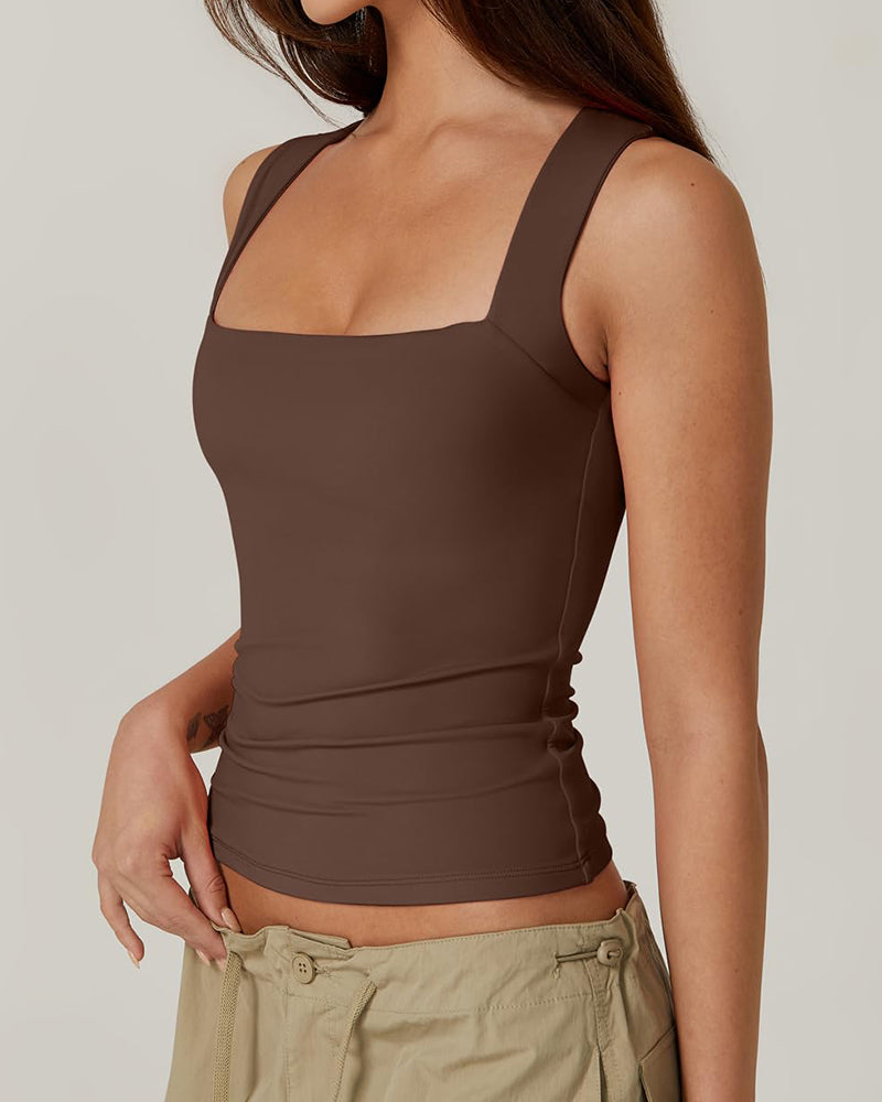 Vibecurve® Women's Basic Square Neck Sleeveless Double-Layer Tank Tops Shaping Vest