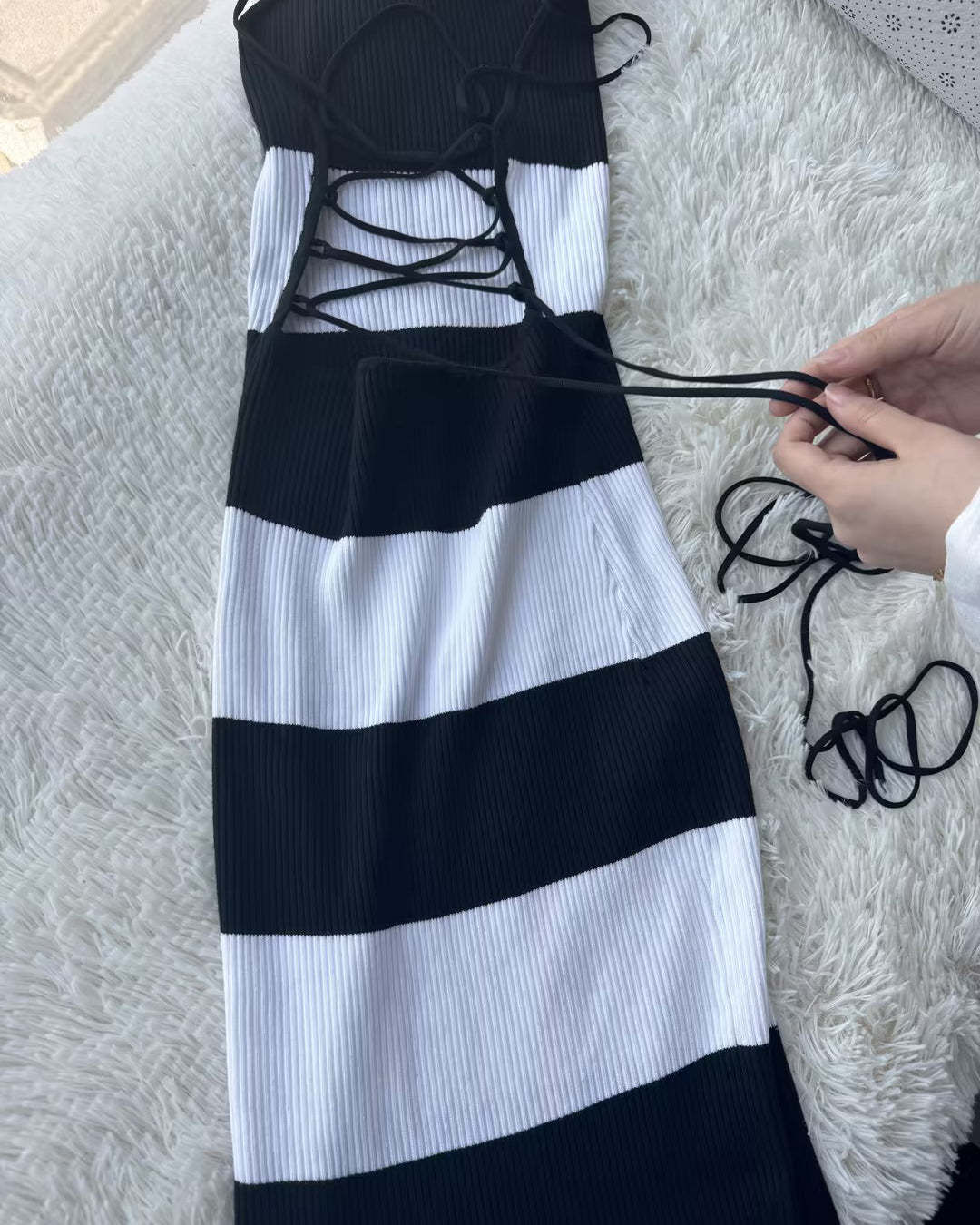 Vibecurve® Sexy Back Striped Knitted Dress