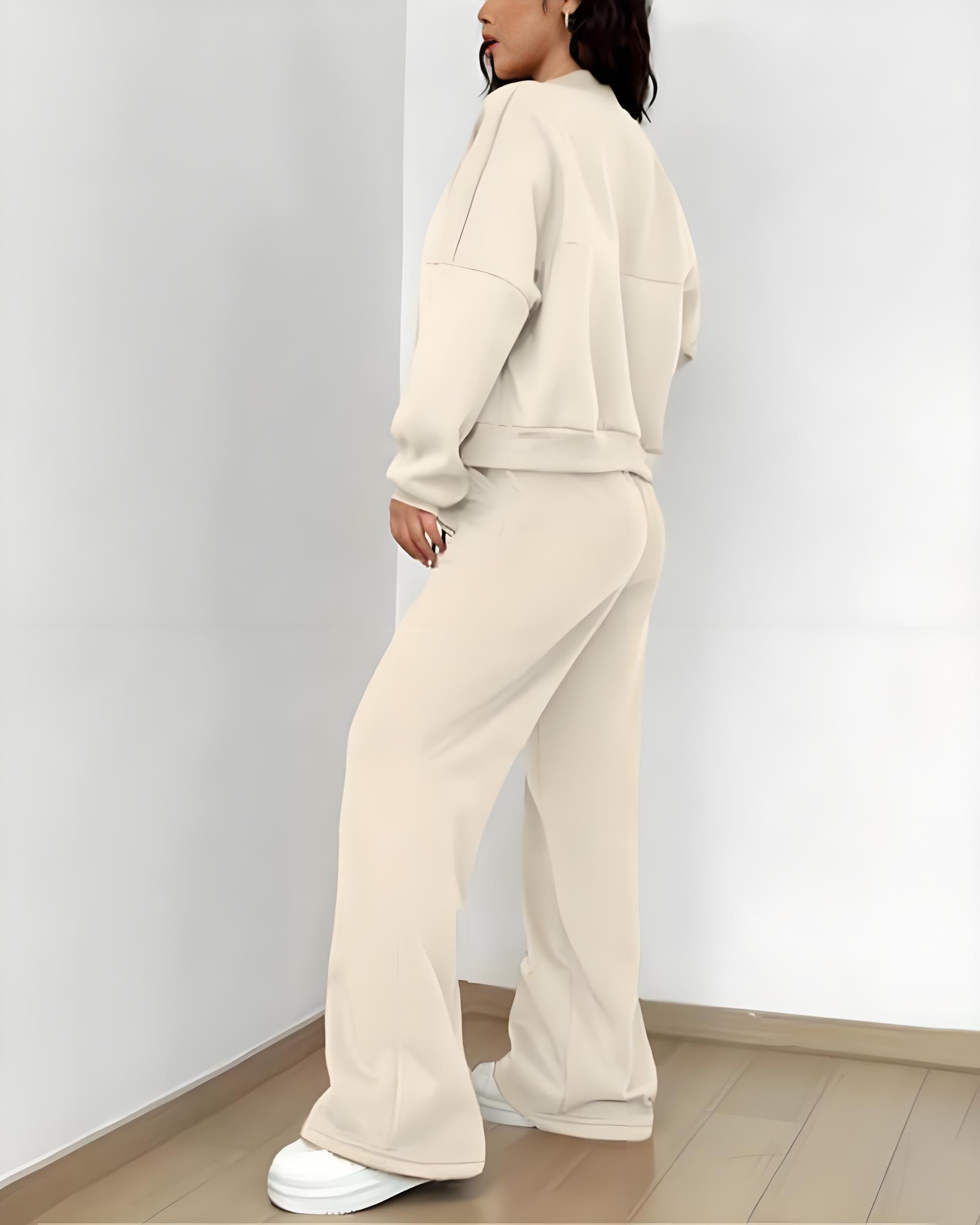 Vibecurve® Two-piece Set Women's Solid Zip Up Drop Shoulder Jacket & Pocket Elastic Waist Pants