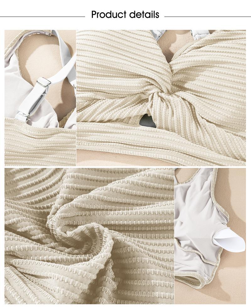 Vibecurve® Women's Textured Bikini Sets Twist Front Top Swimsuits High Waisted Bathing Suits