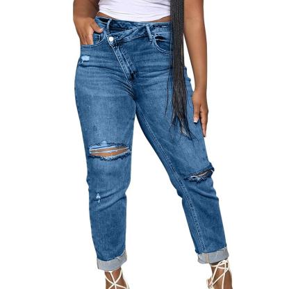 Vibecurve® Skinny Ripped Jeans Mid-Rise Stretch Ripped Denim