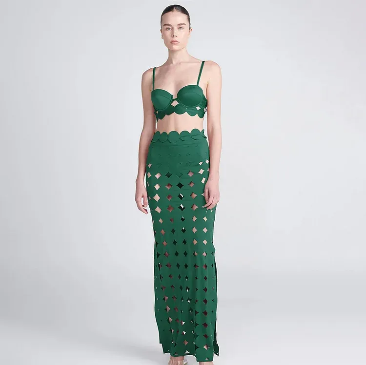 Vibecurve® Laser Cutting Circularity Bikini Swimsuit and Split Skirt