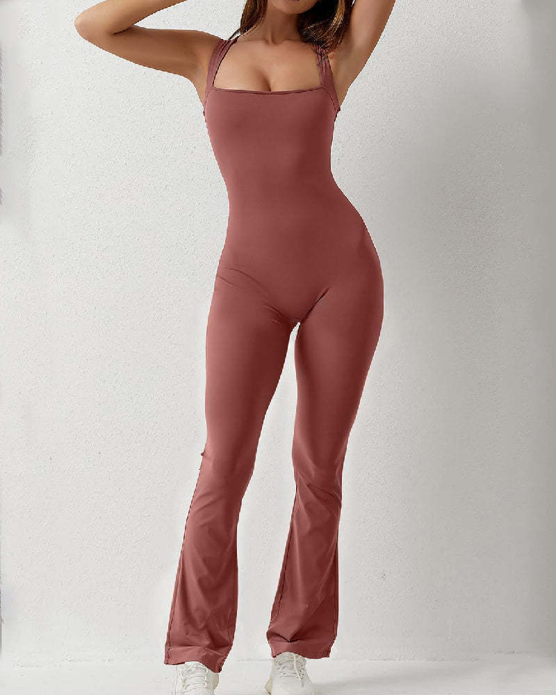 Vibecurve® Women's Sleeveless Sexy Square Neck Jumpsuit Stretch Flare Leggings Romper
