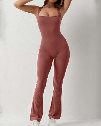 Vibecurve® Women's Sleeveless Sexy Square Neck Jumpsuit Stretch Flare Leggings Romper