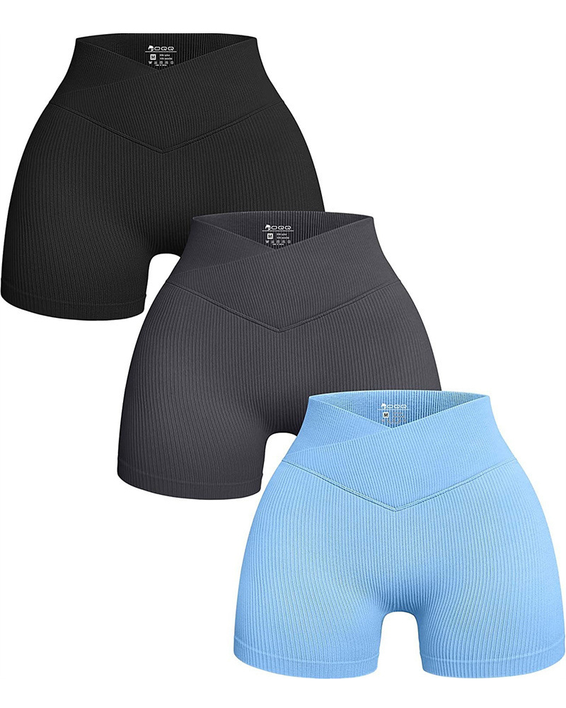 Ribbed Workout High Waisted Athletic Leggings Slim Fit Shorts