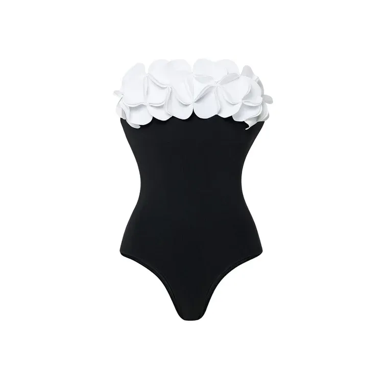 Vibecurve® 3D Flower Color Block One Piece Swimsuit And Skirt