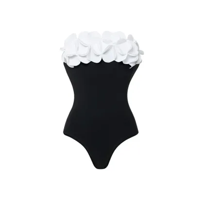 Vibecurve® 3D Flower Color Block One Piece Swimsuit And Skirt