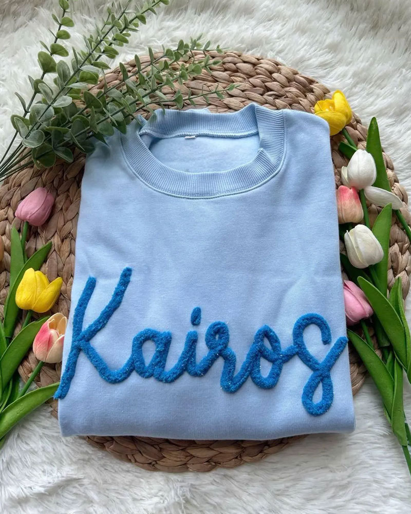 Vibecurve® Chenille YARN EMBROIDERED Sweatshirt Chenille Game Day Fuzzy Letter