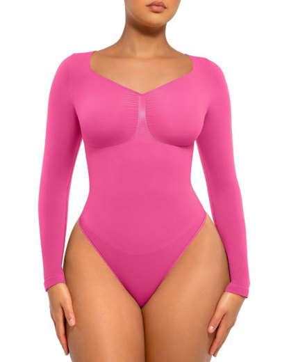 Vibecurve® Womenswear Seamless Sculpt Long Sleeve Thong Bodysuit for Tummy Control