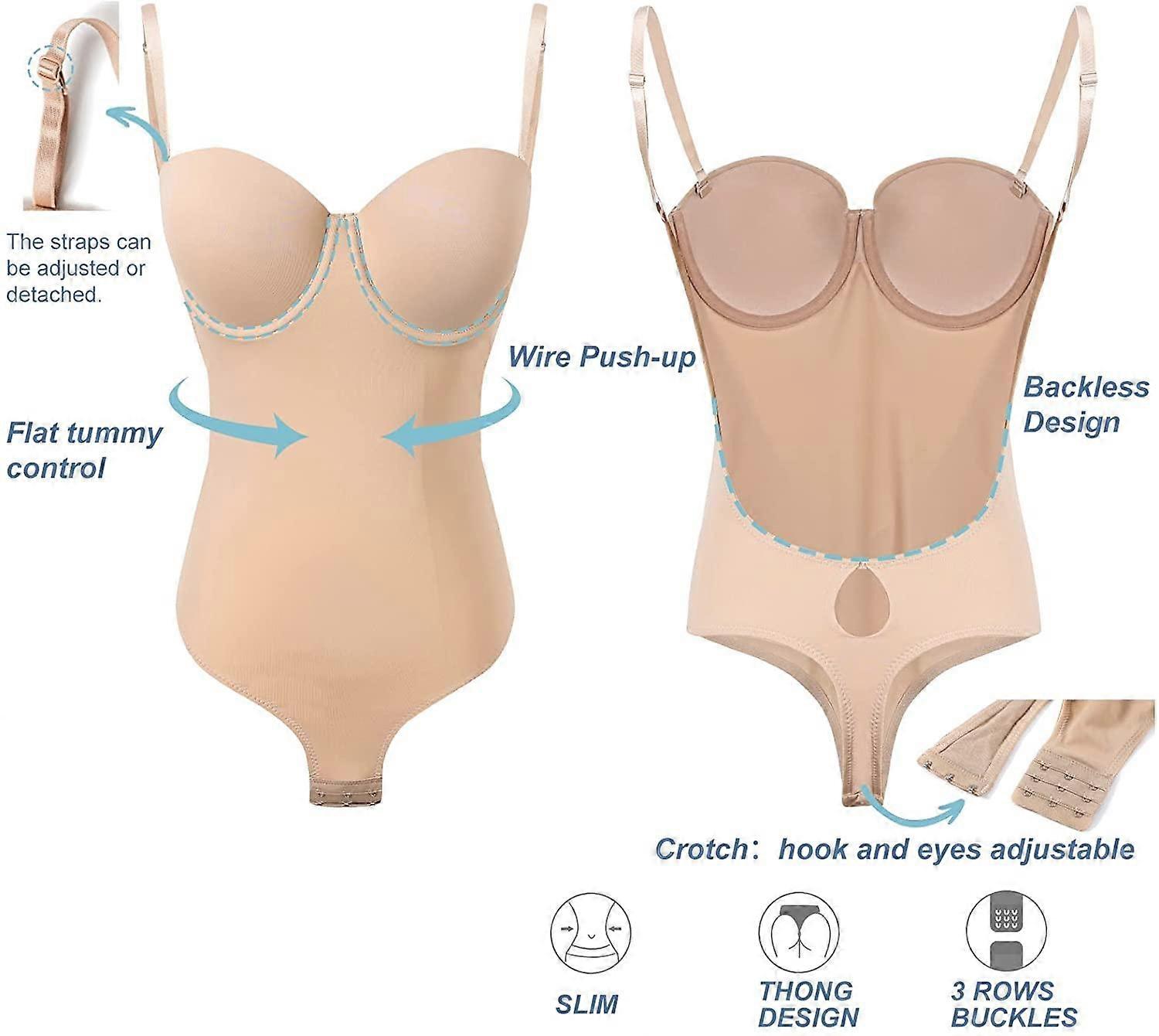 Backless Body Shaper For Women Push Up Bra Low Back Thong Bodysuit